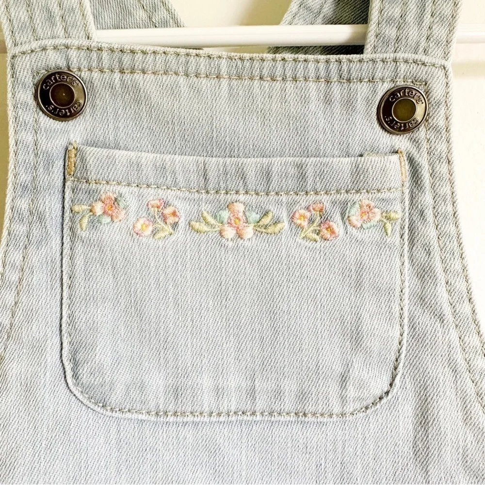 Carter’s Blue floral Embroidered Lightwash Denim overalls 12M
